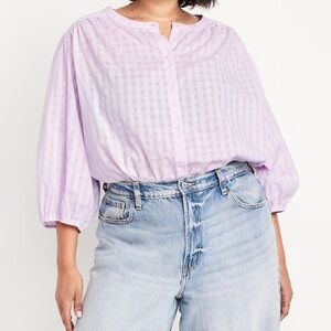 Old Navy Plus Size Light Purple Button Down Three Quarter Sleeve Dobby Top